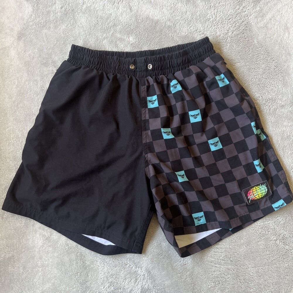 Slunks Lined Volleyball Shorts Medium Split Checkered Active Train Beach Sports